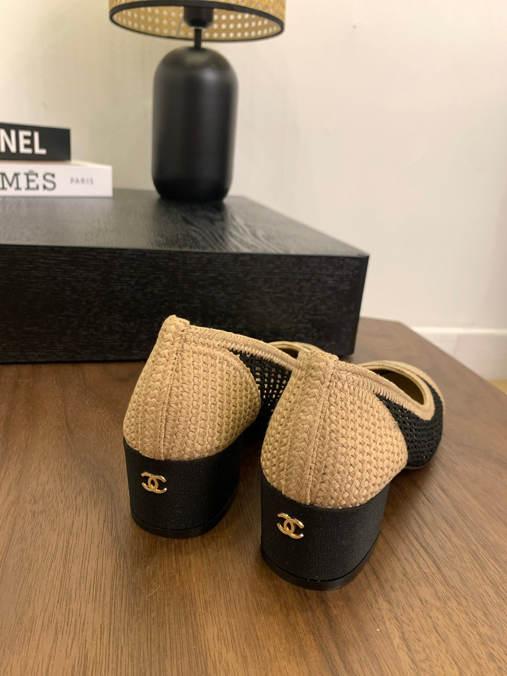 CC 25p Ballet Heel 50mm Black Beige Raffia