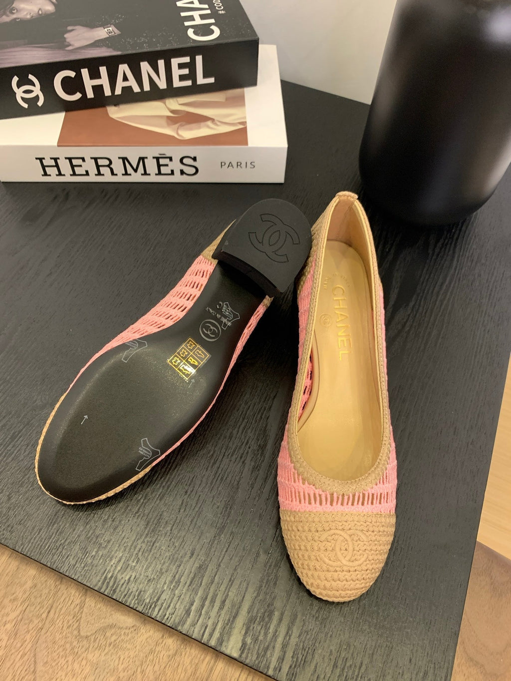CC 25p Ballet Heel 50mm Pink Beige Raffia