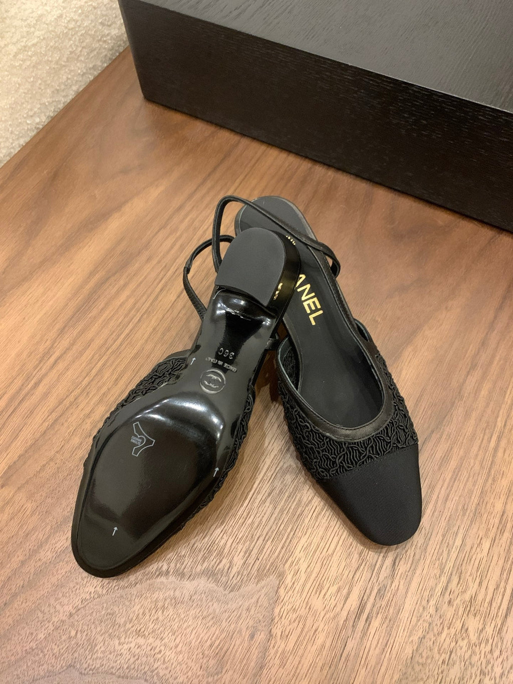 CC 25 Slingback 50mm Black Fabric Grosgrain