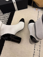 CC 2025 Chunky Heel Sock Boot White Leather Knit 548118