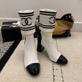 CC 2025 Chunky Heel Sock Boot White Leather Knit 548118