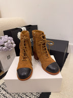 CC 26 Quilted Lace-up Boot Brown Black Suede Calfskin 588817