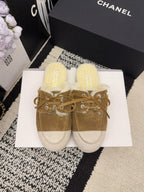 CC 26 Shearling Slip-on Loafer Tan White Suede Wool 588717