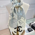CC Square Scarf 90 CM In Grey Black And White Camellia Logo Print Silk Twill 288739