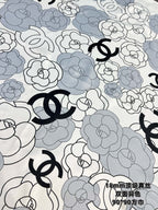 CC Square Scarf 90 CM In Grey Black And White Camellia Logo Print Silk Twill 288739
