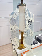 CC Square Scarf 90 CM In Grey Black And White Camellia Logo Print Silk Twill 288739