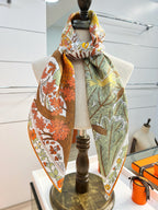 HM 26s Double-sided Scarf 90 Green Brown Colorful Mulberry Silk 152373