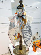HM 26s Knitting Scarf 90 White Gray Colorful Mulberry Silk 148048