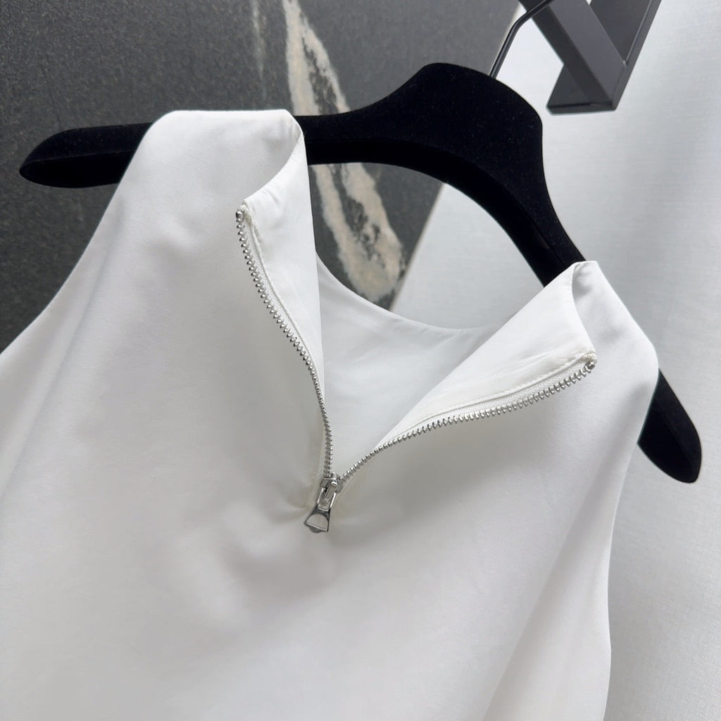 Prada 2025 Sleeveless Dress A-line Babydoll White Polyester