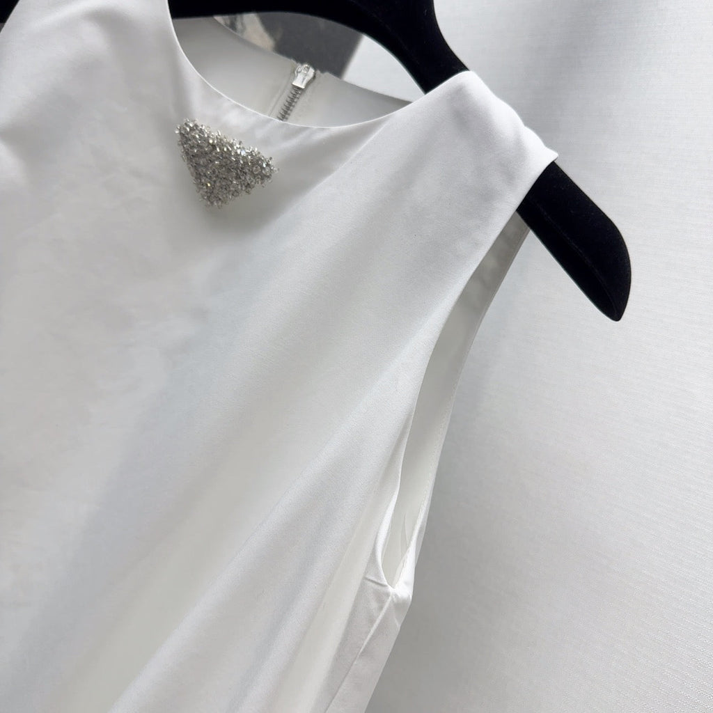 Prada 2025 Sleeveless Dress A-line Babydoll White Polyester