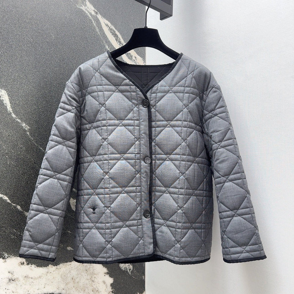 CD 25 Plaid Quilted Jacket Grey Cotton