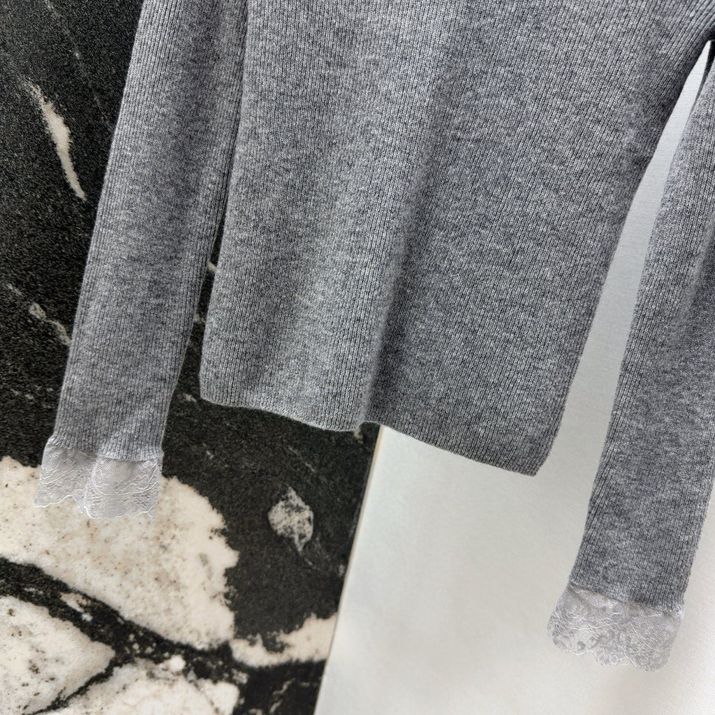Miumiu 2026 Lace-trimmed Base Layer Top Grey Wool