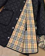 Burberry 25 Quilted  Hooded Long Coat Black Polyester Cotton