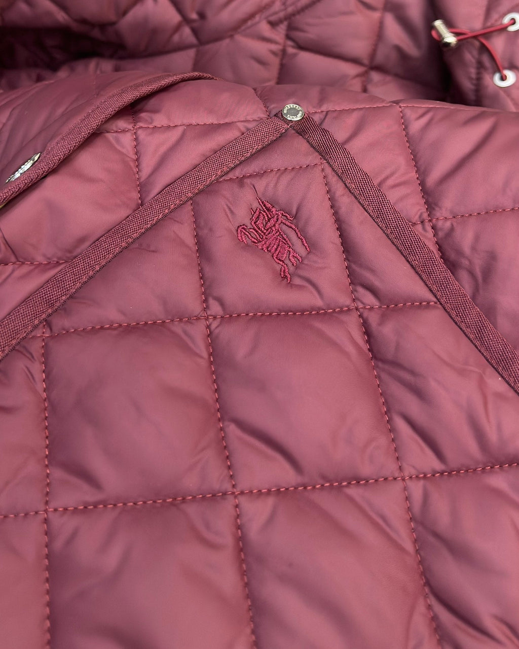 Burberry 25 Quilted  Hooded Long Coat Burgundy Polyester Cotton