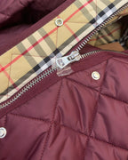 Burberry 25 Quilted  Hooded Long Coat Burgundy Polyester Cotton