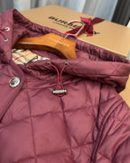 Burberry 25 Quilted  Hooded Long Coat Burgundy Polyester Cotton