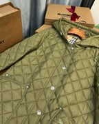 Burberry 25 Quilted  Hooded Long Coat Green Polyester Cotton