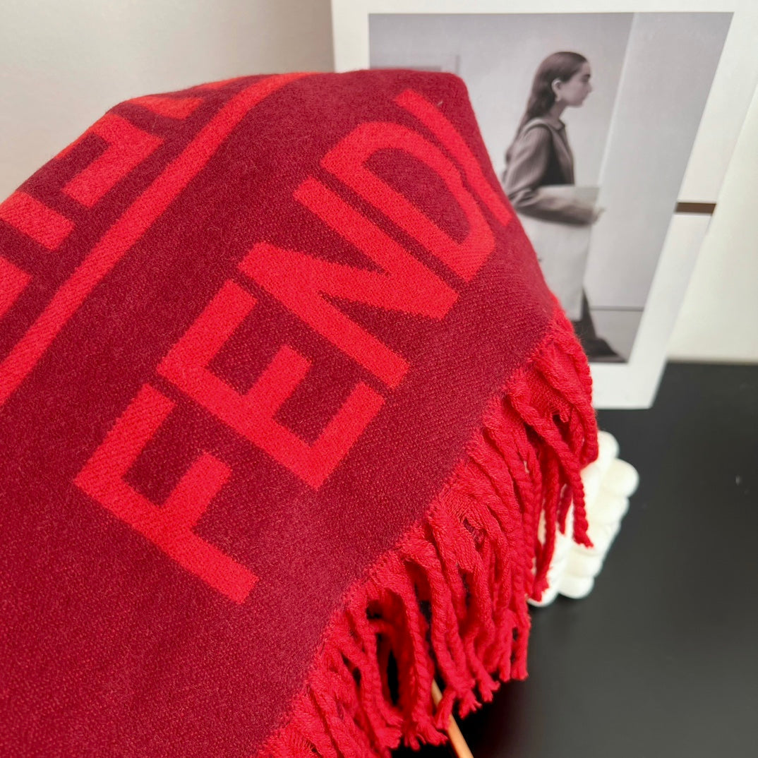 FF Jacquard 180CM Scarf Red Wool 103630