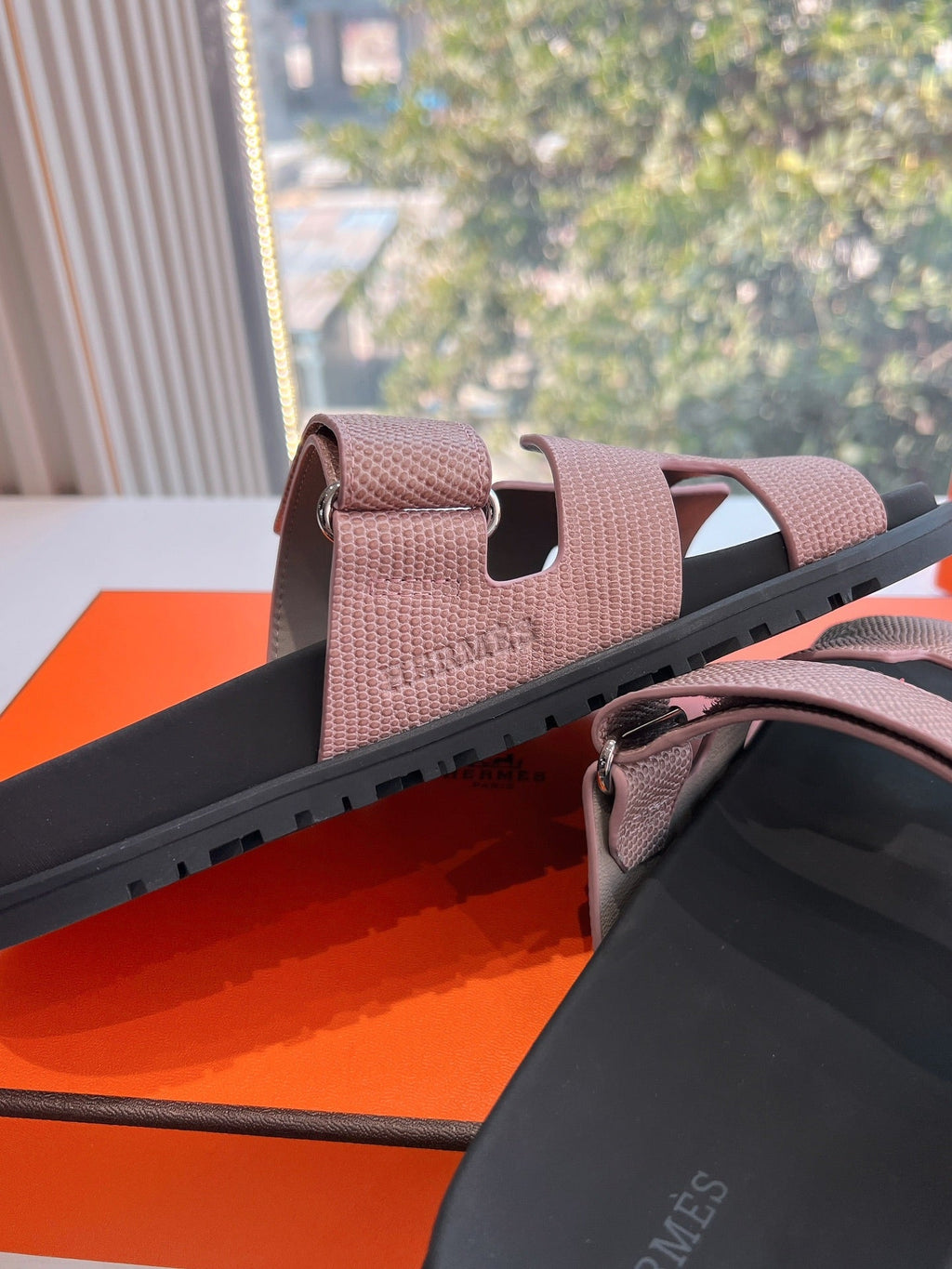 HM Chypre Sandal Puce Pink Grained Calfskin 202795