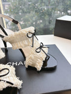 CC Sandals with bow tie Cream 7cm Lambskin  202868