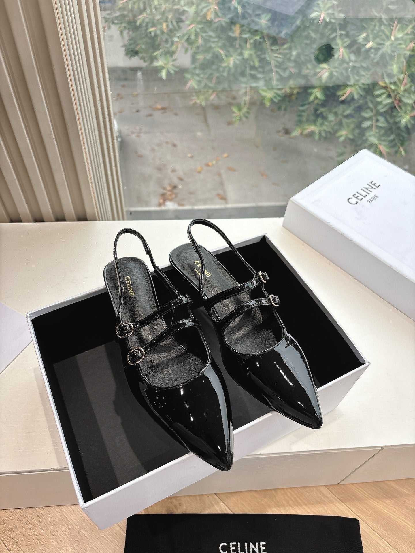 CELINE  Slingback Black Patent Leather 285949