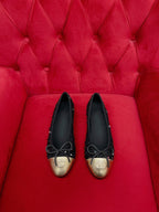 ballet flat black gold tweed metal calfskin
