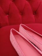 ballet flat pink black tweed grosgrain