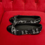 ballet flat black white tweed lambskin