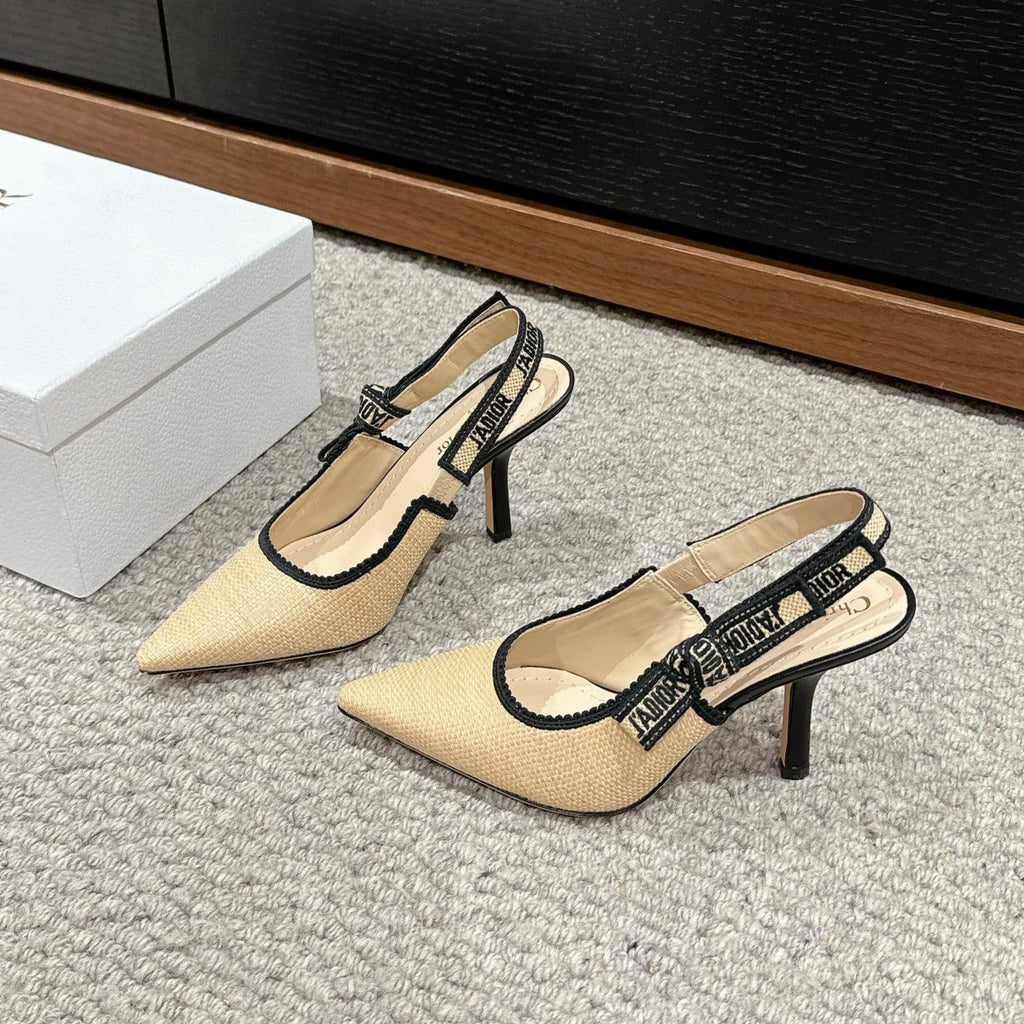 cd slingback 100 beige raffia lambskin