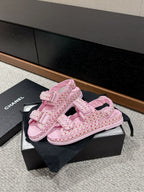cc dad sandals mule pink raffia canvas
