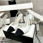 slingback 90 white calfskin black grosgrain