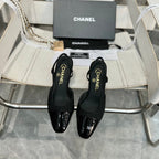 slingbacks flat black tweed black patent calfskin