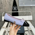 ballet flat light violet tweed black patent calfskin
