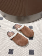 Miumiu 25 Shearling-trimmed Slipper Brown Suede Wool 547576