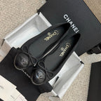 CC 25p Ballet Flat Black Canvas Calfskin