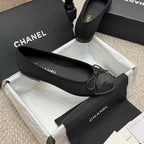 CC 25p Ballet Flat Black Canvas Calfskin