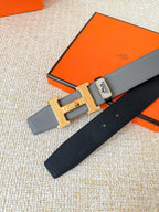 HM Constance Belt 38mm Gray Black Cowhide Gold Buckle 619783
