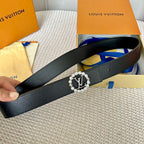 LV CIRCLE PEARL 35MM REVERSIBLE BELT IN BLACK CALFSKIN SILVER HARDWARE