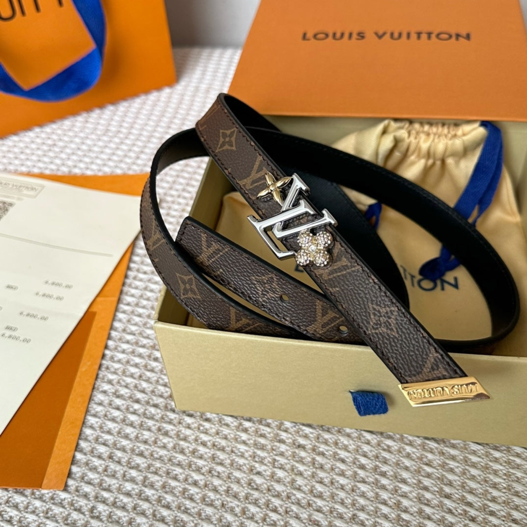 LV GRAM 20 MM REVERSIBLE BELT BROWN MONOGRAM CALFSKIN SILVER HARDWARE