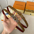 LV S-LOCK BELT 20 MM BROWN MONOGRAM AND AUBURN RED CALFSKIN GOLD HARDWARE