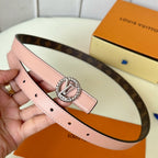 LV Circle Nautical 20mm Reversible Belt Silver Buckle Pink Brown Lambskin