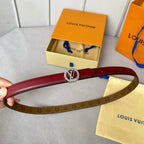 LV S-LOCK BELT 20 MM IN CHERRY RED CALFSKIN AND CIRCLE SILVER HARDWARE