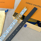 Josephine 20mm Reversible Belt Gold Buckle Black White Blue Leather
