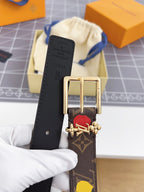 LV Bloom 30mm Mutilcolor Belt Gold Buckle Black Brown Leather