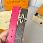 LV  MINI FLOWERGRAM 30MM REVERSIBLE BELT IN BRIGHT PINK CALFSKIN SILVER HARDWARE