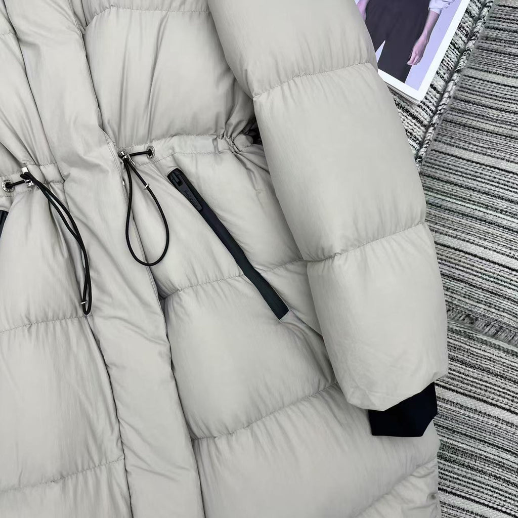 Prada 2025 Drawstring Waist Hooded Jacket Ivory Down Polyester