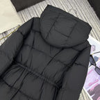 Prada 2025 Drawstring Waist Hooded Jacket Black Down Polyester