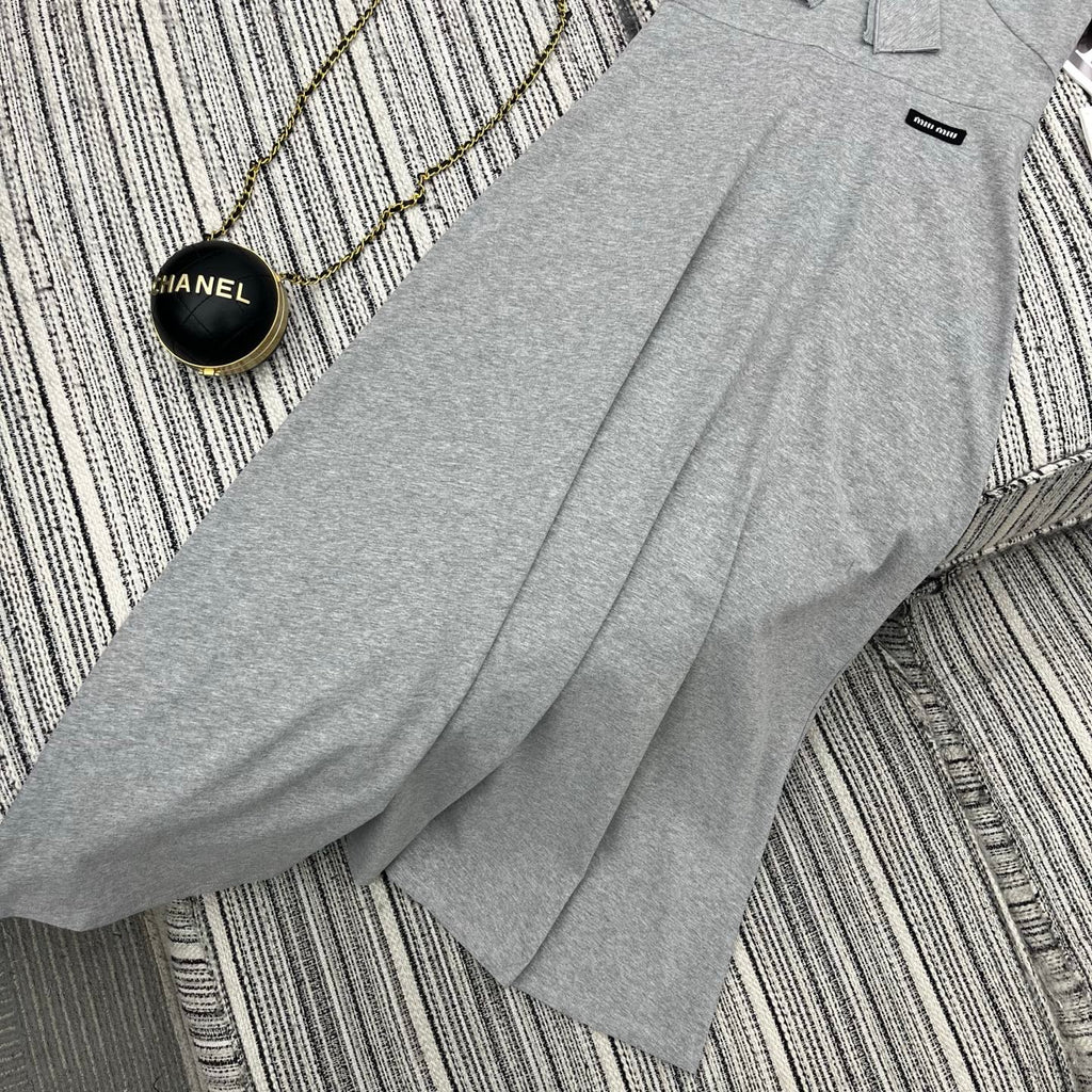 Miumiu 2026 Dress with a Bow Tie Gray Cotton