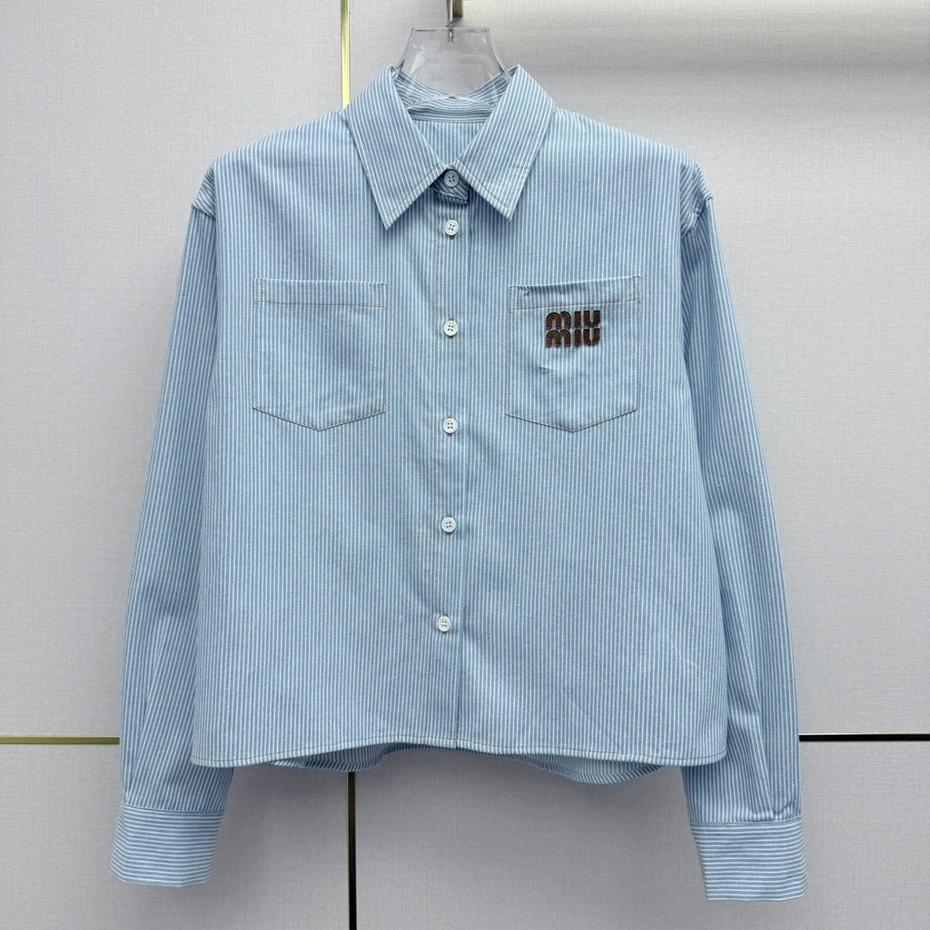 Miumiu 2026 Short-Sleeve Long-Sleeve Shirt Blue Cotton 351550