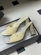 CC 25p Sandal Heel 8cm Cream Cloth
